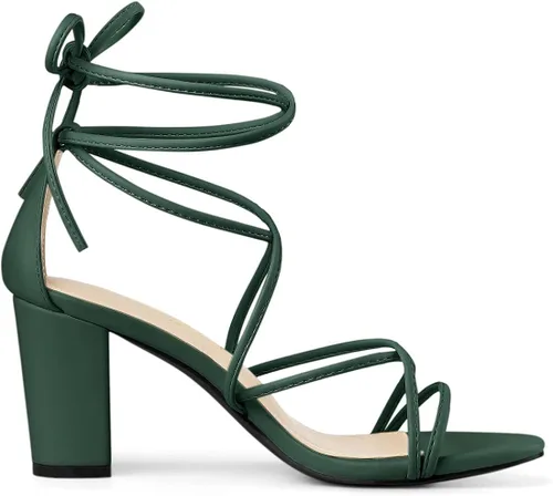 Vista 7 de Allegra K - Sandalias de tacón grueso con tiras delgadas para mujer