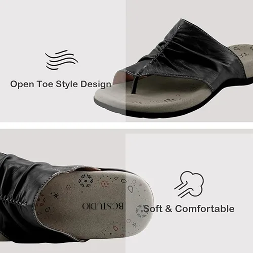 Vista 2 de BCSTUDIO Sandalias clásicas sin espalda para mujer, diseño de poste de dedo del pie, cómodas chanclas con soporte de arco