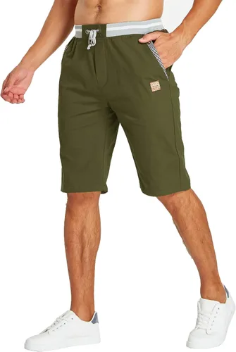 Vista 62 de JustSun Pantalones cortos para hombre, estilo casual, de algodón, con cintura elástica y bolsillos Negro