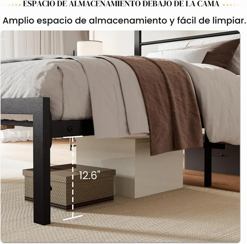 Vista 5 de SHA CERLIN Marco de cama tamaño twin con estante de cabecera y base de metal resistente, no necesita somier, marrón