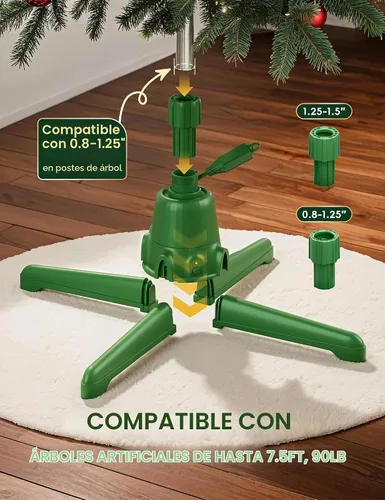 Vista 13 de Soporte giratorio para árbol de Navidad de 360°, hasta 7.5 pies, 90 libras Verde
