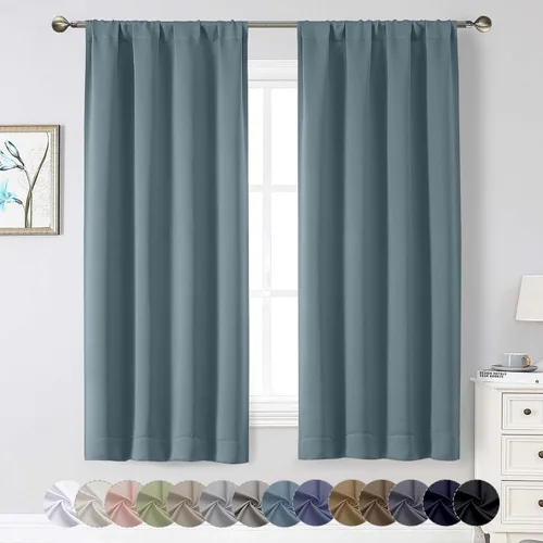 Vista 195 de Cortinas opacas para dormitorio, sala de estar, juego de 2 paneles de 54 pulgadas de largo, cortinas de oscurecimiento de habitación con aislamiento