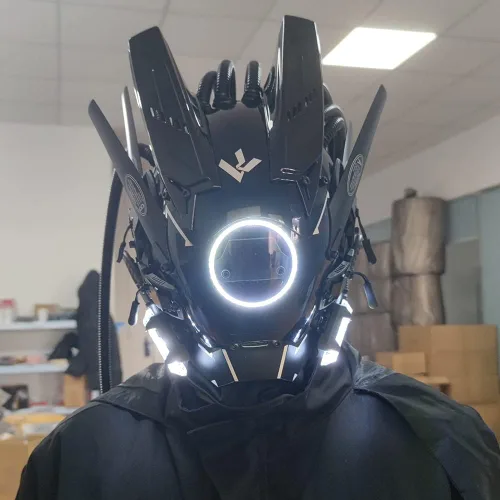 Vista 5 de KYEDAY Máscara punk cosplay para hombres, luz redonda con trenzas máscara Cosplay Halloween Fit fiesta festival música accesorios