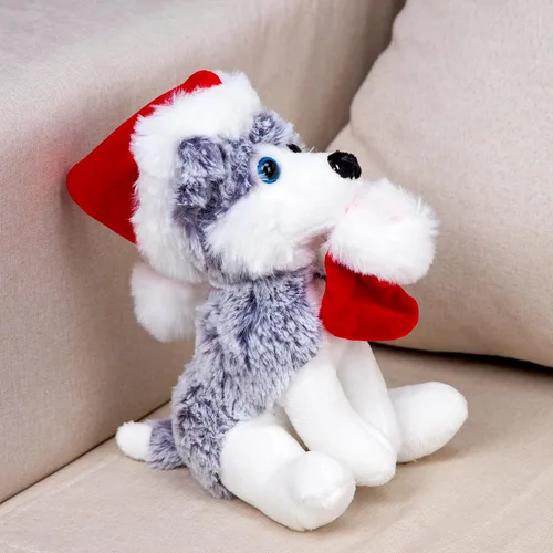 Vista 3 de Plushland Pawpal de Navidad con sombrero de Papá Noel, animales de peluche, marioneta de peluche de 8 pulgadas para niños, un regalo perfecto