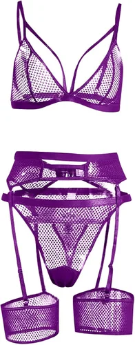 Vista 5 de RTRDE Conjunto de lencería sexy para mujer, lencería bordada de peluche para mujer