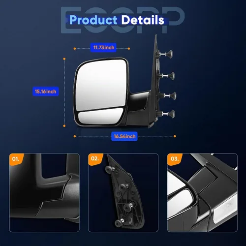 Vista 6 de ECCPP® par de espejos laterales, plegables manualmente, lado izquierdo y derecho, para 02-08 Econoline Van, A Pair E250 Van E350 Van E450 Van E550