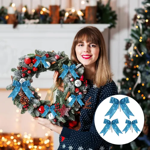 Vista 6 de Waydress 36 piezas de decoración de lazo, adorno de lazo para árbol de Navidad, lazo de cinta con purpurina para guirnalda de corona, manualidades