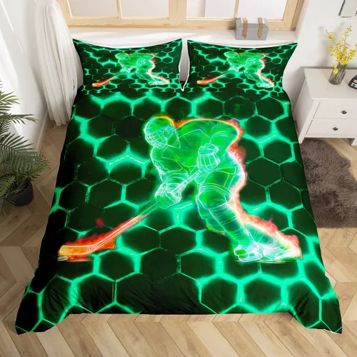 Vista 28 de Erosebridal Hockey Twin Duvet Cover for Boys,Blue and Black Sports Bedding Sets for Kids Teen,Ball Games Gamer Bed Set,Ice Hockey Field Quilt Cover