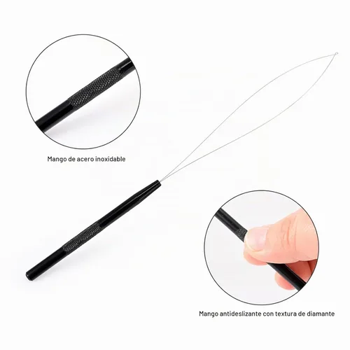 Vista 5 de Gomake Juego de extensiones de cabello cerradas y removedoras de alicates, micro anillos de silicona, extensiones de cabello, aguja de bucle Negro