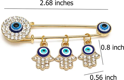 Vista 4 de Allah musulmán turco de mal de ojo Hamsa mano de Fátima broche alfileres joyería regalo