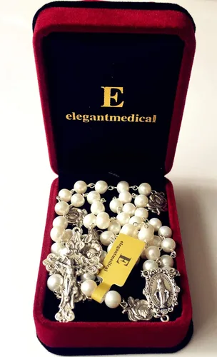 Vista 7 de elegantmedical Católica Nice White AAA8mm Real Pearl Nuestra Señora de Gracia Medalla de Rosario de Plata 5 Décadas Cruz Crucifijo Crucifijo Caja