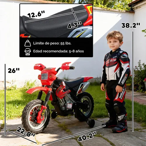 Vista 7 de Motocross eléctrica para niños 6 V, color rojo, de Aosom