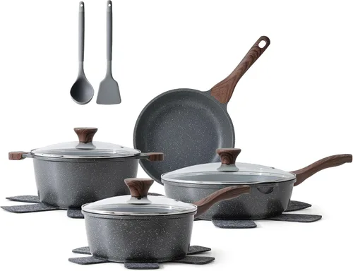 Vista 10 de SENSARTE Juego de utensilios de cocina de cerámica antiadherente de gran tamaño de 13 piezas, juego de ollas y sartenes saludables, juego de cocina