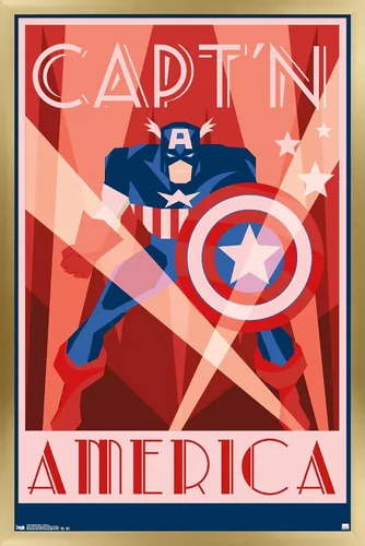 Vista 14 de Trends International Marvel Comics - Póster de pared Art Deco, Capitán América, 14.725 x 22.375 pulgadas, versión enmarcada de madera de granero