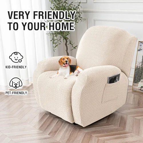 Vista 3 de Genina Funda para Silla Reclinable, Fundas Elásticas para Sillas Reclinables, Fundas para Sofá Reclinable con Rayas Jacquard, Fundas para Sofá