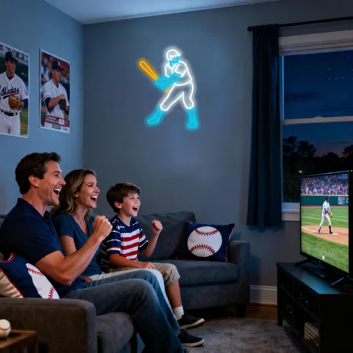 Vista 5 de Letrero de neón de jugador de béisbol, luz LED regulable de béisbol y decoración de pared para dormitorio de niños, cueva de hombres y fiestas