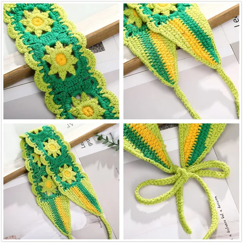 Vista 3 de CHLINS Diademas elásticas de ganchillo hechas a mano con margaritas florales – 3 unidades de diademas de punto bohemio para mujeres y niñas