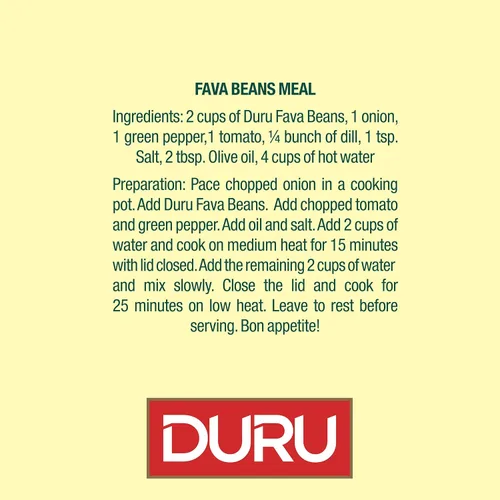Vista 4 de Duru Fava Beans 28.2 oz (800 g), 100% naturales y certificados, altos en fibra y proteínas, sin OMG, ideal para recetas veganas, sin gluten
