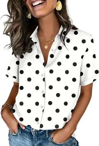 Vista 25 de Zeagoo Camisas con botones para mujer, de manga corta, cuello en V, elegantes y casuales