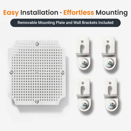 Vista 8 de QILIPSU - Caja de conexiones de acero inoxidable con tapa, bisagras y placa de montaje, universal, impermeable IP67, plástico ABS, gris, recinto