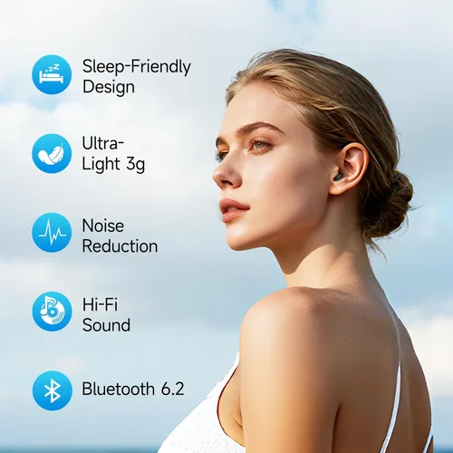 Vista 2 de Auriculares para dormir de lado, Bluetooth inalámbrico invisible Negro