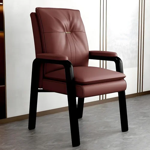 Vista 5 de PU Leather Conference Chair with Fixed Arms High-Back Ergonomic Mahjong Chair Chess Card Room Backrest Computer Chair Long-Term Sitting Mahjong