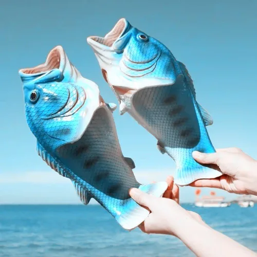 Vista 5 de Pantuflas unisex de pescado, sandalias de lubina, pantuflas de animales y peces Azul