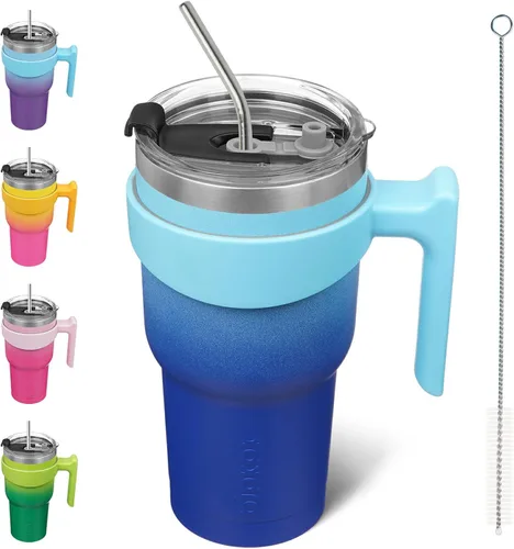 Vista 68 de BJPKPK Mini vaso de 10 onzas con tapa, popote y asa, taza de acero aislada