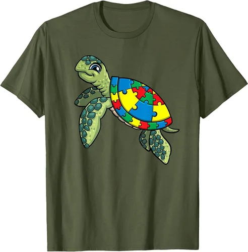 Vista 40 de Turtle Puzzle Pieces for Autism Awareness Kids Women Teacher T-Shirt Asphalt Grey