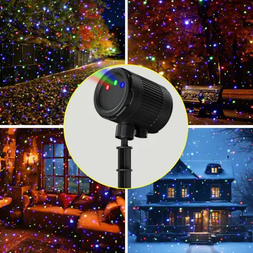 Vista 2 de Luces láser de Navidad para proyección al aire libre, proyector de luces láser de 3 colores, espectáculo de luces de luciérnagas con control remoto