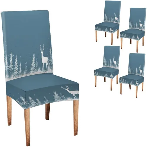 Vista 201 de CAPSCEOLL Christmas Dining Chair Covers,Snowflakes Festive Winter Pattern Stretch Chair Covers for Dining Room Set of 2 Washable Spandex Parson