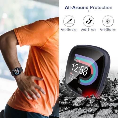 Vista 5 de Paquete de 10 protectores de pantalla de vidrio templado con funda rígida de policarbonato compatible con Fitbit Versa 4/Sense 2, pantalla