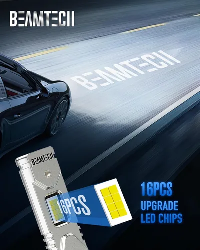 Vista 4 de BEAMTECH Bombilla LED antiniebla H1, tamaño mini 1:1, 16 chips mejorados, extremadamente brillante, 2800 lúmenes, 6500 K, xenón blanco