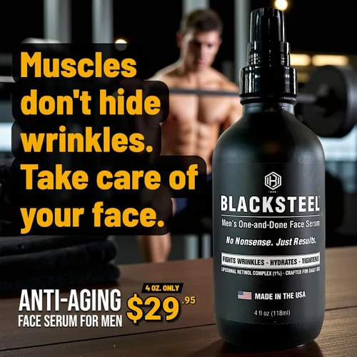 Vista 6 de BLACKSTEEL Suero facial antienvejecimiento para hombre con retinol y ácido hialurónico Solución diaria de un solo paso para arrugas, hidratación