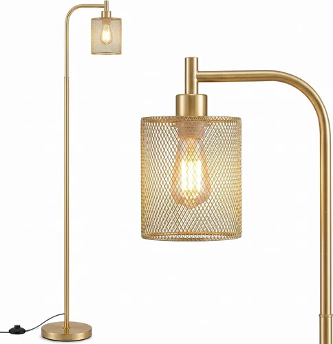 Vista 11 de Lámpara de pie industrial BoostArea, lámpara de pie con pantalla de malla de hierro colgante, bombilla LED de 6 W, lámpara de pie de granja metálica