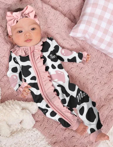 Vista 3 de Ropa de bebé recién nacida para bebé niña de manga larga con volantes y diadema