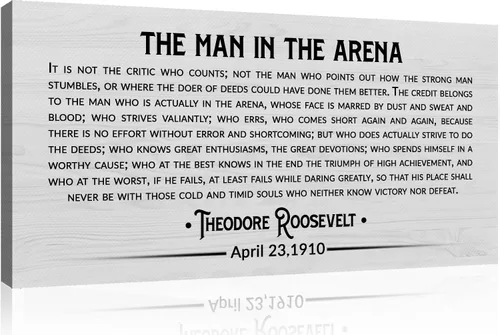 Vista 3 de Tailored Canvases Theodore Roosevelt - Cartel de The Man In The Arena, lienzo grande para decoración de pared, póster motivacional e inspirador