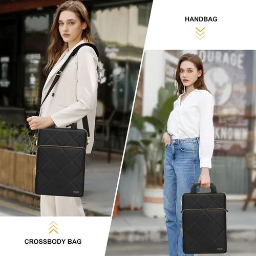 Vista 2 de MOSISO Vertical Laptop Bag, Computer Bags Rhombus Quilted Laptop Shoulder Bag with Trolley Sleeve&Pocket&Handle