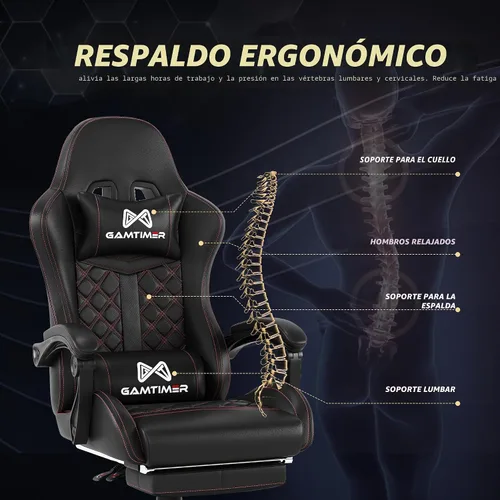 Vista 7 de Gamtimer Gaming Chair, 400 LB Weight Capacity,with Pocket Spring Cushion Ergonomic Backrest Office Chair,Leather, with Headrest and Lumbar