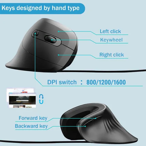 Vista 7 de Super Space Ratón vertical, mouse ergonómico con cable para computadora con 6 botones, 800120024003200 DPI mouse para juegos con cable para laptop