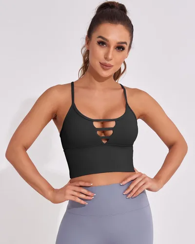 Vista 3 de AngiMelo Longline - Brasier deportivo para mujer, camisola para entrenamiento, yoga, camiseta corta con tirantes acolchados, camisetas sin mangas