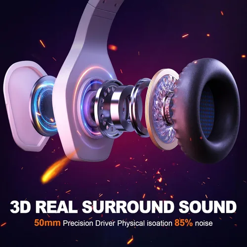 Vista 3 de Krysenix PG1 - Auriculares para juegos para PS4PS5PCXbox One, auriculares USB con sonido de micrófono estéreo AI, auriculares de computadora