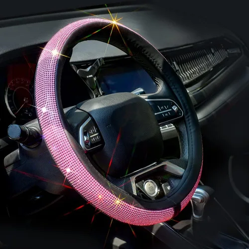 Vista 12 de Nueva funda de volante de cuero con diamantes de imitación brillantes Negro Diamonds