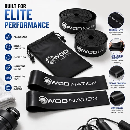 Vista 6 de WOD Nation Muscle Floss Bands Recovery Band for Tack and Flossing Sore Muscles and Increasing Mobility : Stretch Band Includes Carrying Case Negro