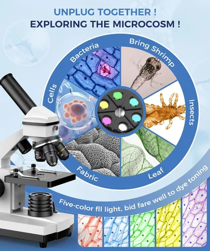 Vista 2 de PalliPartners - Microscopio compuesto para adultos y estudiantes, color blanco