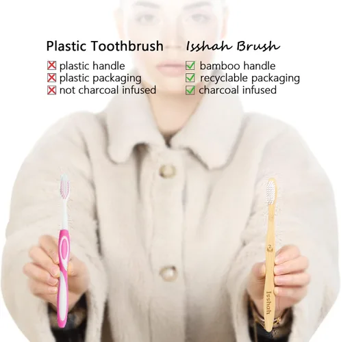 Vista 11 de Isshah Cepillos de dientes de carbón de bambú natural biodegradables, ecológicos, certificado FSC y aprobado por PETA, 12 unidades Aprobado por