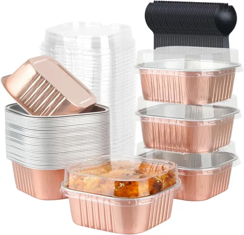 Vista 17 de LNYZQUS Moldes para Mini Pasteles de Cupcake de 5 oz con Tapas, Paquete de 40, Moldes de Papel de Aluminio para Cupcakes, Moldes para Hornear