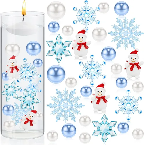 Vista 8 de 106 piezas de perlas de relleno de jarrón de Navidad, velas flotantes, centro de mesa, cuentas, jarrones, perlas para decoración de fiesta de mesa