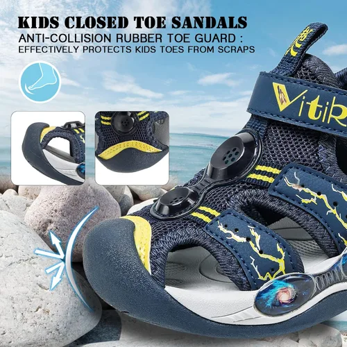 Vista 3 de JMFCHI FASHION Sandalias deportivas para niños, sandalias deportivas para exteriores, senderismo, atléticas, sandalias de playa con punta cerrada