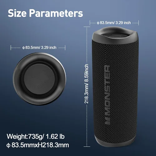 Vista 5 de Monster Altavoz Bluetooth, Altavoces Bluetooth Inalámbricos Portátiles para Exteriores, 60W Estéreo Verdaderamente Inalámbrico IPX8 Impermeable